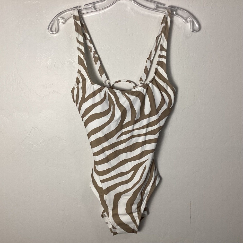 MICHAEL KORS WOMEN'S SWIMSUIT BATHING SUIT ONE PIECE BEIGE AND WHITE SIZE 8 NWOT